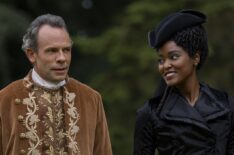 Keir Charles as Lord Ledger, Arsema Thomas as Young Agatha Danbury in Queen Charlotte: A Bridgerton Story