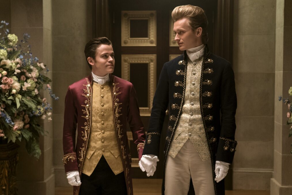 Sam Clemmett as Young Brimsley, Freddie Dennis as Reynolds in Queen Charlotte: A Bridgerton Story