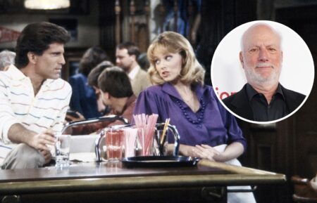 Ted Danson and Shelley Long in 'Cheers' with James Burrows inset