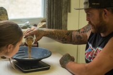 Rick Ness pouring gold into pan for gold weigh on 'Gold Rush'