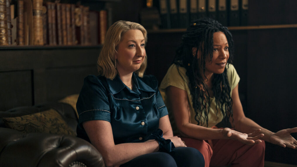 Maggie Service and Nina Sosanya in 'Good Omens'