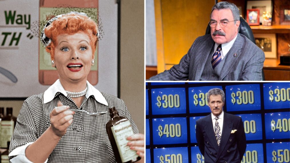 Lucille Ball in 'I Love Lucy,' Tom Selleck in 'Blue Bloods,' and Alex Trebek on 'Jeopardy'