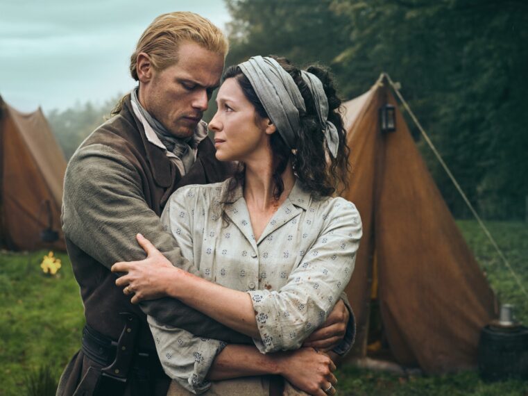 Sam Heughan and Caitriona Balfe as Jamie and Claire in 'Outlander' Season 7