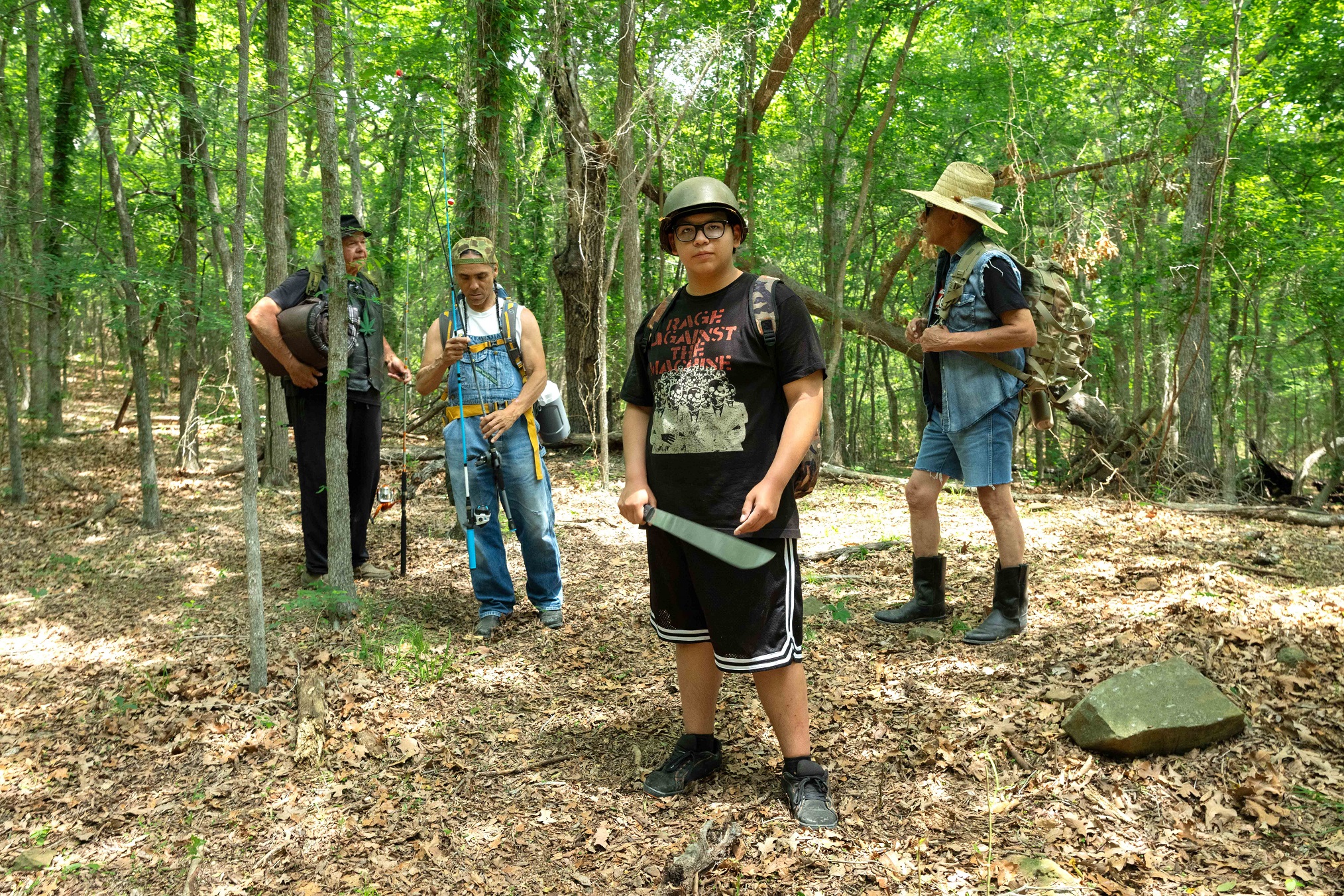 Gary Farmer as Uncle Brownie, Zahn McClarnon as Big, Lane Factor as Cheese, and Wes Studi as Bucky in 'Reservation Dogs'