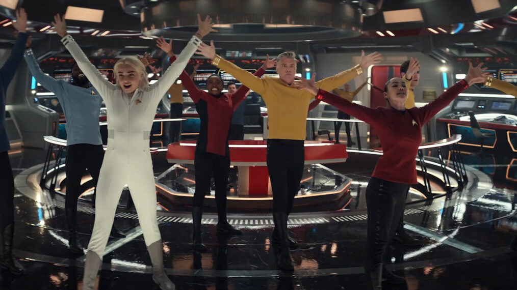 Ethan Peck, Babs Olusanmokun, Celia Rose Gooding, Anson Mount, Christina Chong, and Rebecca Romijn in 'Star Trek: Strange New Worlds'