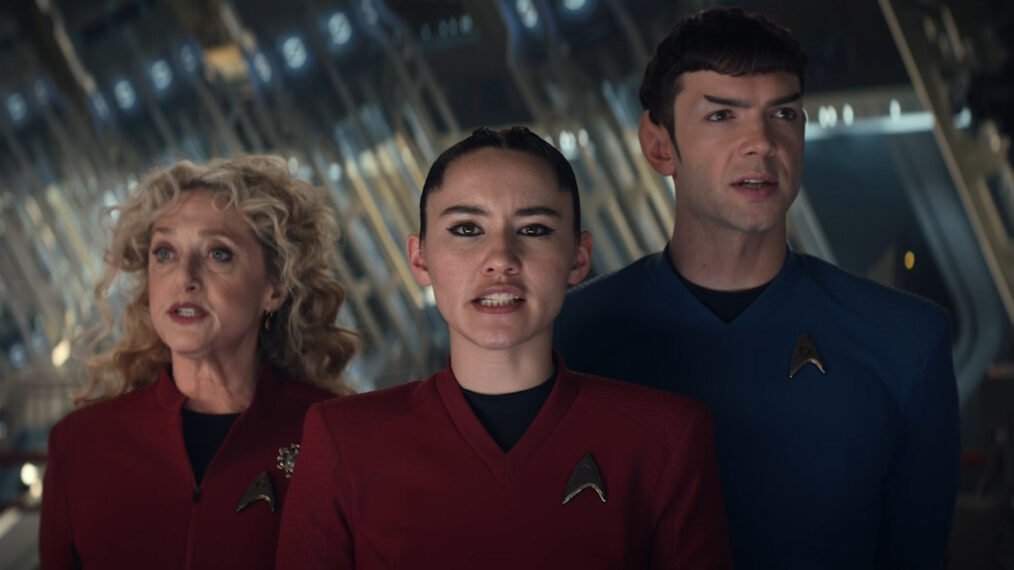 Carol Kane, Christina Chong, and Ethan Peck in 'Star Trek: Strange New Worlds'