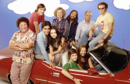 Ashton Kutcher, Debra Jo Rupp, Tommy Chong, Kurtwood Smith, Danny Masterson, Don Stark, Wilmer Valderrama, Mila Kunis, Topher Grace, and Laura Prepon in 'That '70s Show'