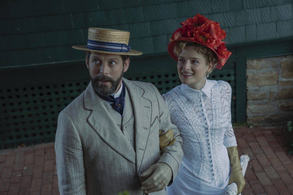 David Furr as Dashiell Montgomery and Louisa Jacobson as Marian Brook in 'The Gilded Age' Season 2