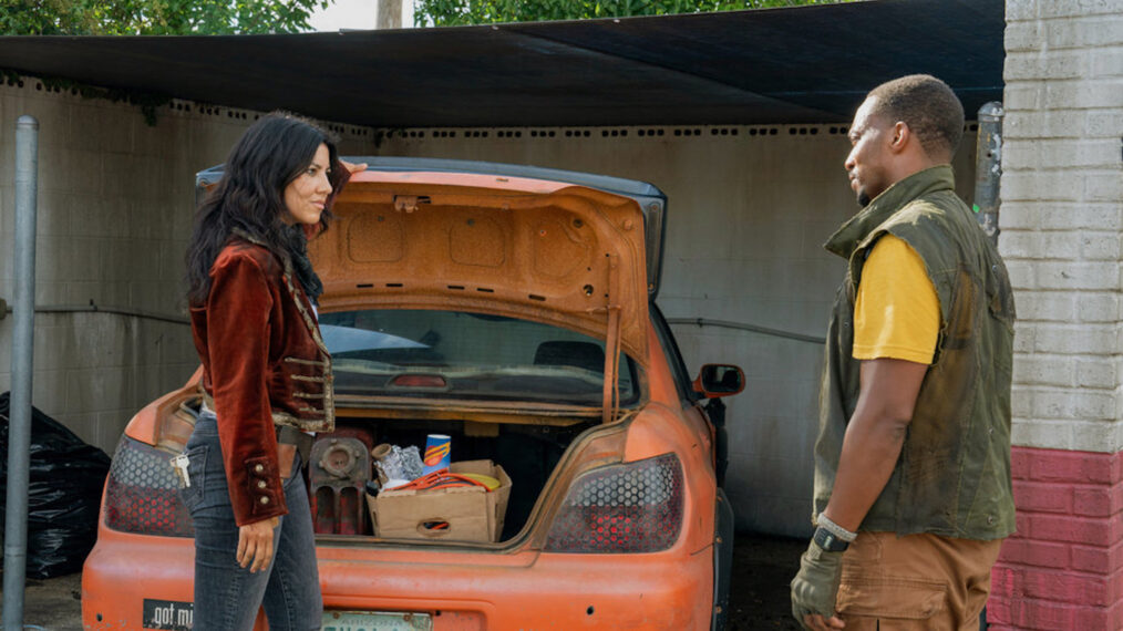 Stephanie Beatriz and Anthony Mackie in 'Twisted Metal'