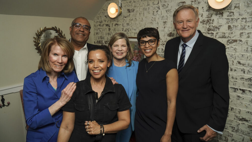 Erin Moriarty, Neeraj Khemlani, Anne-Marie Green, Judy Tygard, Jericka Duncan, and Peter Van Sant at the '48 Hours' 35th anniversary celebration