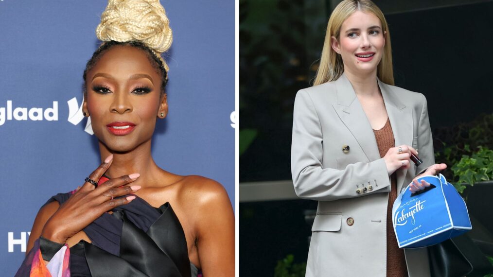 Emma Roberts is seen at film set of the 'American Horror Story' in Manhattan on June 23, 2023. Angelica Ross attends the 34th Annual GLAAD Media Awards at The Beverly Hilton on March 30, 2023.