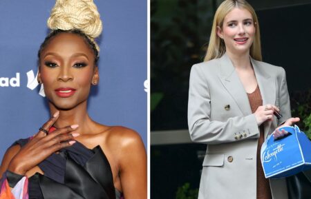 Emma Roberts is seen at film set of the 'American Horror Story' in Manhattan on June 23, 2023. Angelica Ross attends the 34th Annual GLAAD Media Awards at The Beverly Hilton on March 30, 2023.
