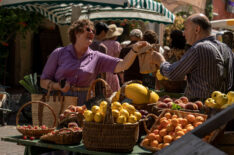 Sarah Lancashire buying fruit in 'Julia'