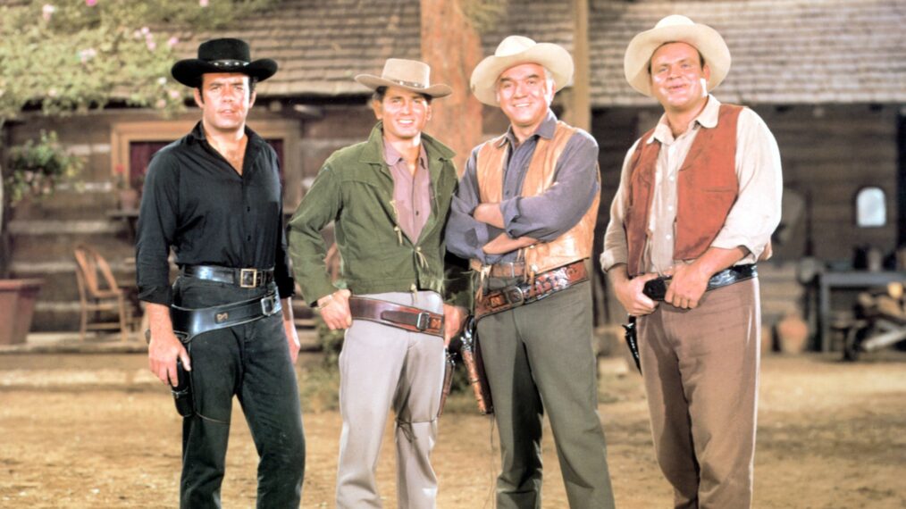 Pernell Roberts, Michael Landon, Lorne Greene, and Dan Blocker in 'Bonanza'