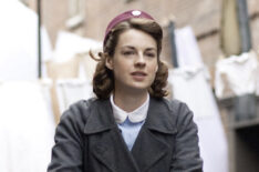 Jessica Raine as Jenny Lee on a bike in 'Call the Midwife'