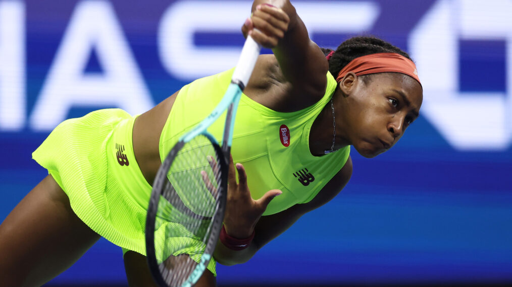 Coco Gauff of the U.S. serves against Karolina Muchova of the Czech Republic during the U.S. Open on Thursday, September 7, 2023