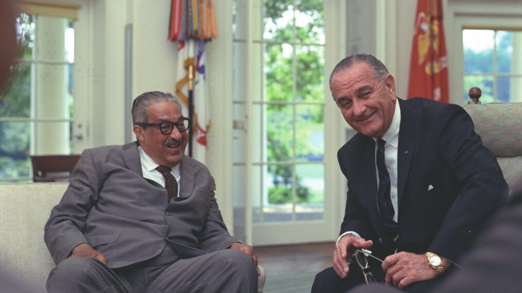 Thurgood Marshall and Lyndon B. Johnson seated in Oval Office, as seen in 'Deadlocked: How America Shaped the Supreme Court'