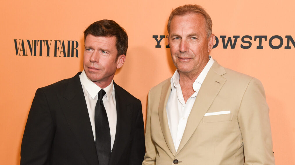 Taylor Sheridan and Kevin Costner attend the premiere of 'Yellowstone' in June 2018