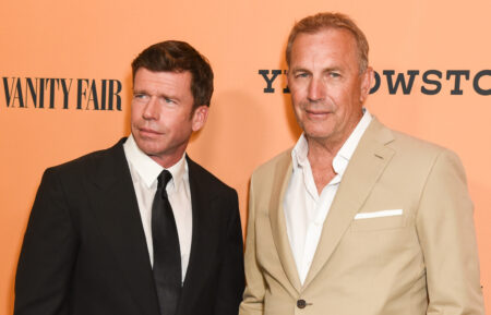 Taylor Sheridan and Kevin Costner attend the premiere of 'Yellowstone' in June 2018