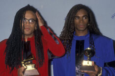 Musicians Rob Pilatus and Fab Morvan of Milli Vanilli attend 32nd Annual Grammy Awards