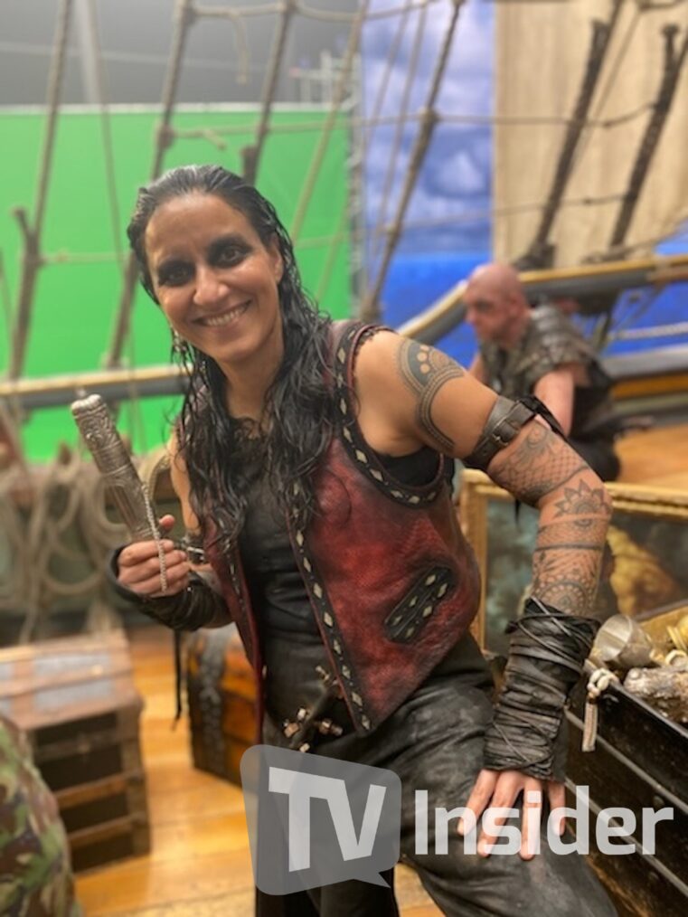 Madeleine Sami as Archie behind the scenes of 'Our Flag Means Death' Season 2