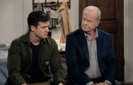 L-R: Jack Cutmore-Scott as Freddy Crane and Kelsey Grammer as Frasier Crane and in Frasier, episode 1, season 1 streaming on Paramount+, 2023. Photo credit: Chris Haston/Paramount+
