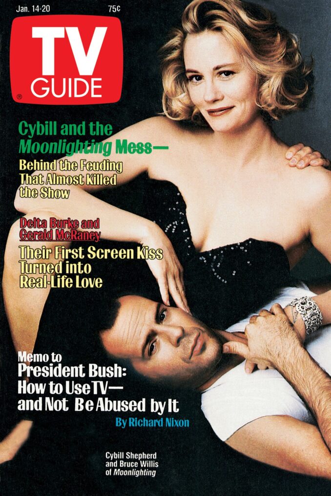 MOONLIGHTING, Cybill Shepherd and Bruce Willis, TV GUIDE cover, January 14-20, 1989