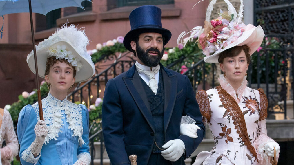Taissa Farmiga, Morgan Spector, and Carrie Coon in 'The Gilded Age' Season 2