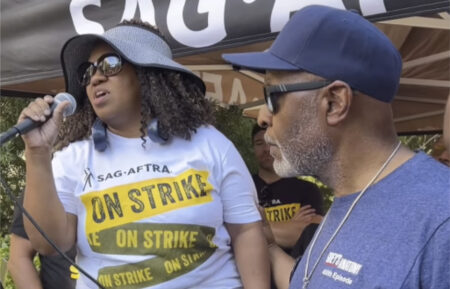 Chandra Wilson and James Pickens Jr. at SAG-AFTRA protest on October 6