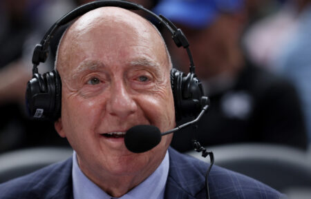 ESPN analyst Dick Vitale calls the game between the Kentucky Wildcats and the Michigan State Spartans during the Champions Classic at Gainbridge Fieldhouse on November 15, 2022 in Indianapolis, Indiana