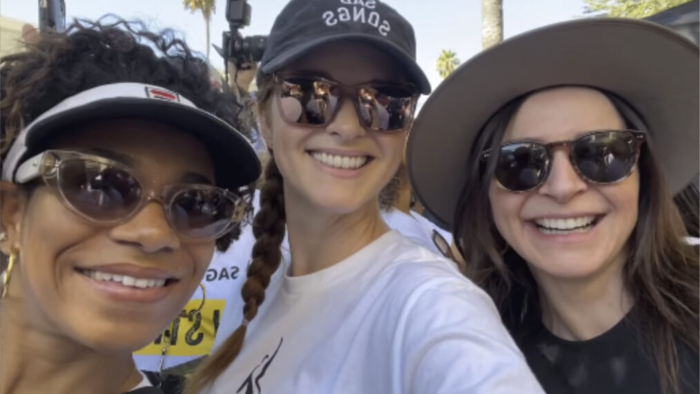 Kelly McCreary, Sarah Drew, and Caterina Scorsone at SAG-AFTRA protest on October 6