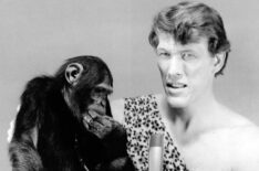 Ted Cassidy with chimp on 'Storybook Squares'
