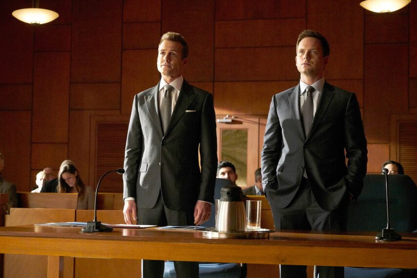 Gabriel Macht and Patrick J. Adams in 'Suits' Season 7