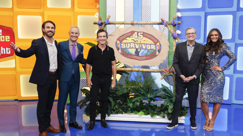 James O'Halloran, George Gray, 'Survivor' host Jeff Probst, Drew Carey and Alexis Gaube on 'The Price Is Right at Night' - Season 5, Episode 1