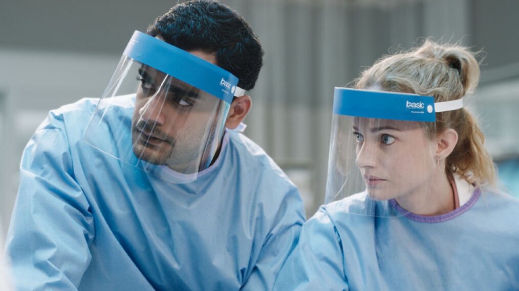 Hamza Haq and Laurence Leboeuf in 'Transplant' Season 3