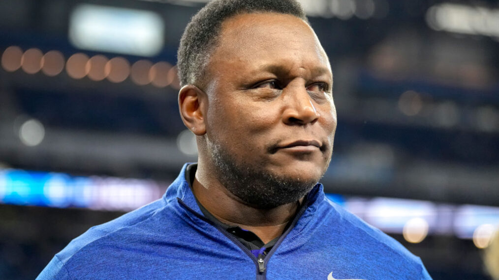 Former Detroit Lions player Barry Sanders looks on before the game between the Detroit Lions and the Seattle Seahawks at Ford Field on September 17, 2023 in Detroit, Michigan