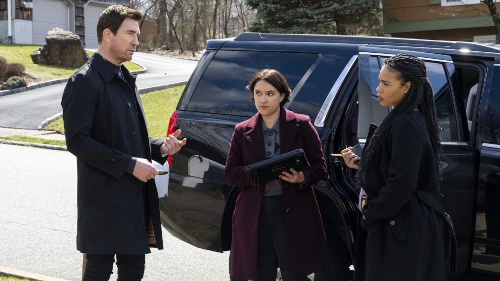 Dylan McDermott as Supervisory Special Agent Remy Scott, Keisha Castle-Hughes as Special Agent Hana Gibson, and Roxy Sternberg as Special Agent Sheryll Barnes in 'FBI: Most Wanted'