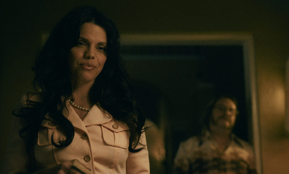 Vanessa Ferlito as Carmen in Griselda. Cr. Courtesy of Netflix © 2023