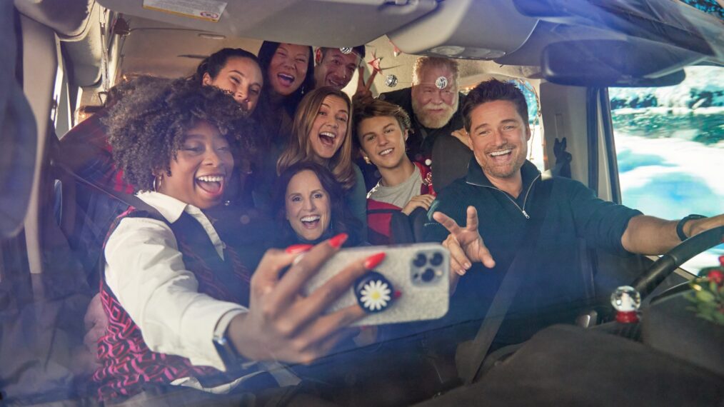 Princess Davis, Brittany Willacy, Sharon Crandall, Ryan Mah, Trevor Lerner, Kiefer O'Reilly, Sara Canning, Enid-Raye Adams, and Warren Christie in 'Holiday Road'