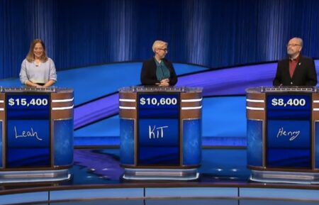 Lea Caglio, Kit Sekelsky, and Henry Rozycki playing in the November 15, 2023 episode of 'Jeopardy!'