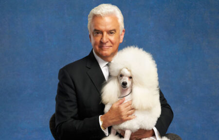 John O'Hurley with a Miniature Poodle for the 2023 National Dog Show