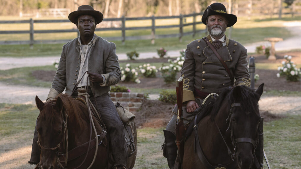 David Oyelowo as Bass Reeves and Shea Whigham as George Reeves in 'Lawmen: Bass Reeves' - Season 1, Episode 1