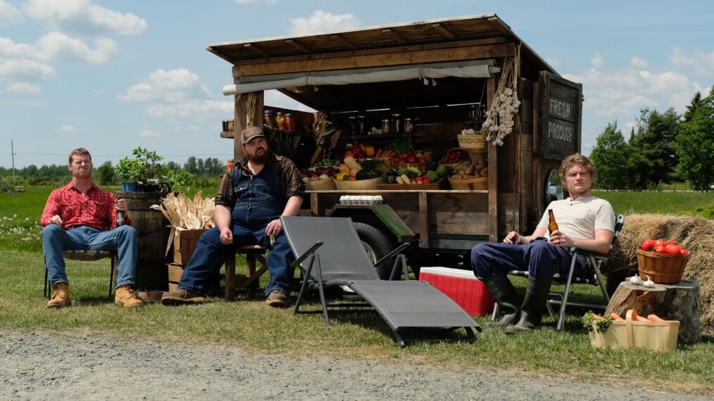 Jared Keeso, K. Trevor Wilson, and Nathan Dales in Letterkenny - Dyck Meat - Season 10, Episode 3