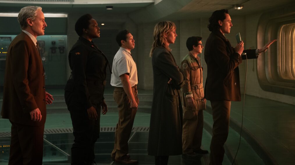 Owen Wilson as Mobius, Wunmi Mosaku as Hunter B-15, Eugene Cordero as Casey, Sophia Di Martino as Sylvie, Ke Huy Quan as O.B., and Tom Hiddleston as Loki in 'Loki' Season 2