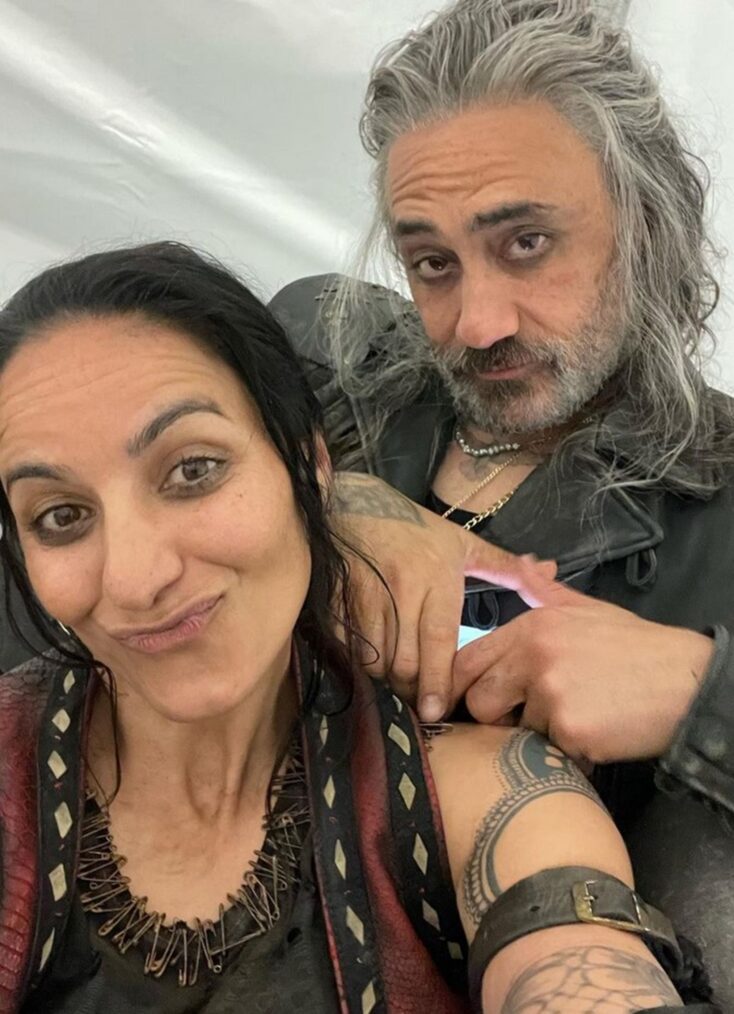 Madeleine Sami and Taika Waititi behind the scenes of 'Our Flag Means Death' Season 2