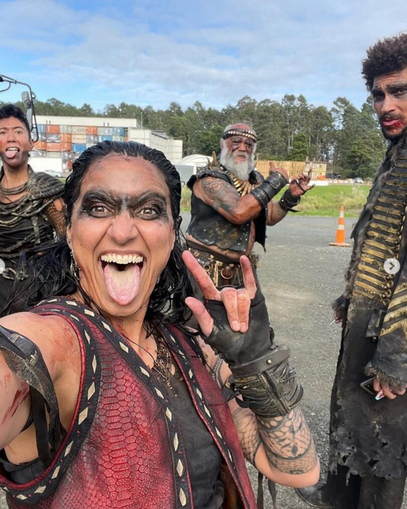 Vico Ortiz, Madeleine Sami, David Fane, and Joel Fry behind the scenes of 'Our Flag Means Death' Season 2
