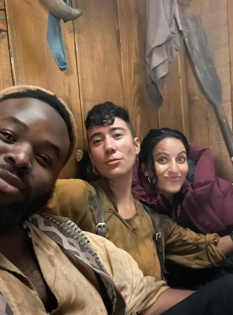 Samson Kayo, Vico Ortiz, and Madeleine Sami behind the scenes of 'Our Flag Means Death' Season 2