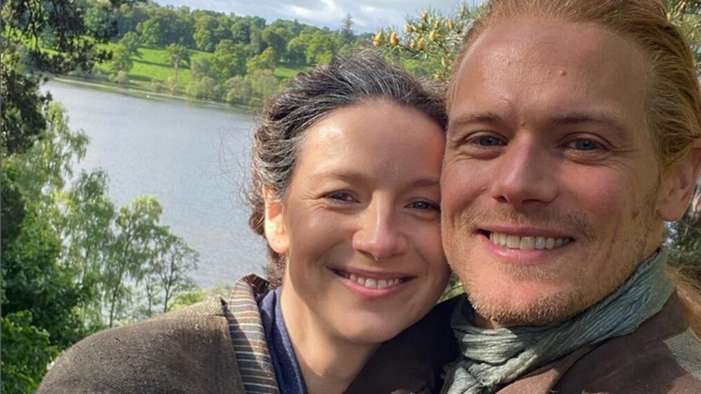 Caitriona Balfe and Sam Heughan behind the scenes of 'Outlander'