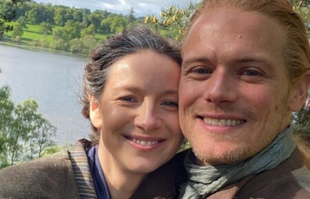 Caitriona Balfe and Sam Heughan behind the scenes of 'Outlander'