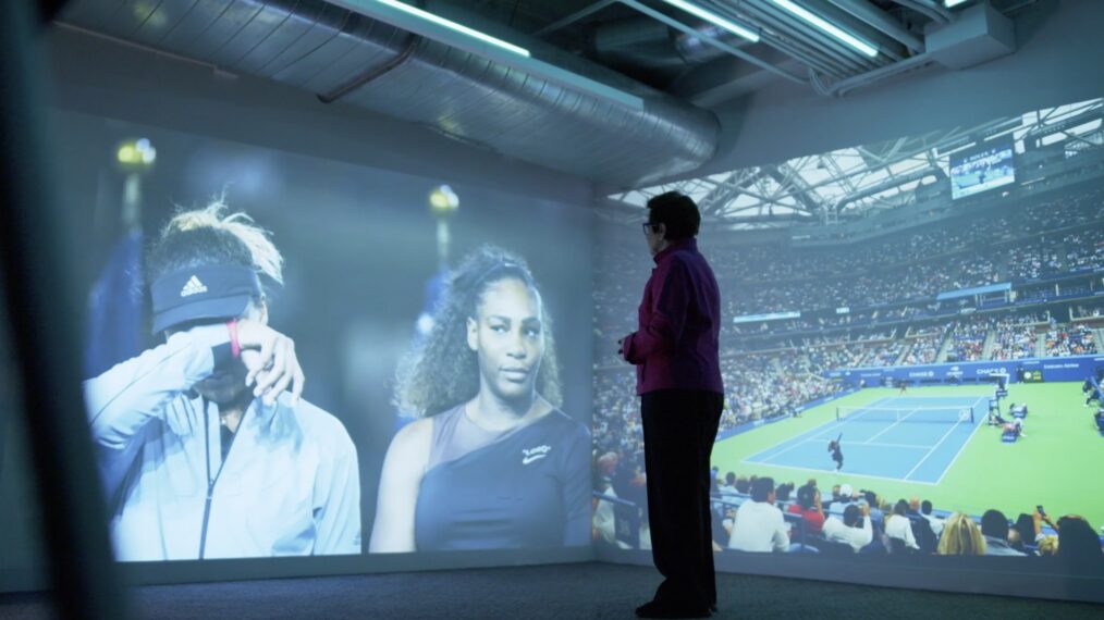 Billie Jean King watches footage of Naomi Osaka winning the 2018 US Open against Serena Williams in PBS's 'Groundbreakers'